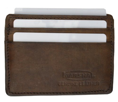 Marshal® Wallet Genuine leather Super Slim 6 Credit Card Slots, Business Card Case Wallet (Brown)
