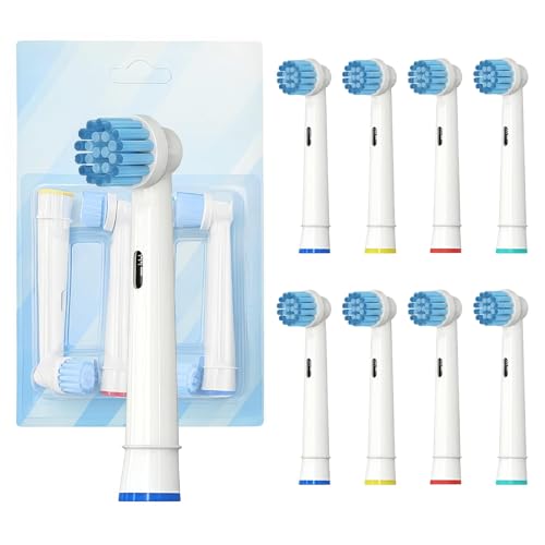 8 Piezas Cabezales de Repuesto Sensitive Clean con Cerdas Ultra Suaves, Compatibles con Cepillos de Dientes Eléctricos Braun, para Limpieza Profunda y Cuidado de Encías