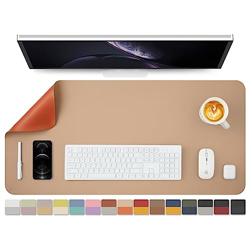両面PUデスクマット、大型マウスパッド、デスクプロテクター、防水キーボードマット、オフィス/家庭/ゲーム/装飾に適した(アプリコット+オレンジ、90cm*43cm)