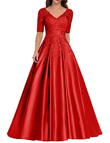 Damen Lang Abendkleid Glitzer Satin Ballkleid A-Linie Hochzeitsgast Kleid...