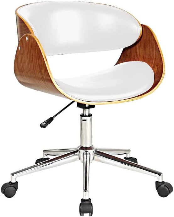 Silla de oficina con marco de madera y cojín de PU (blanco)