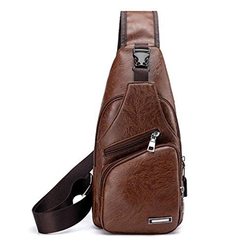 Libertroy Mochila de viaje para hombres con bolsa de pecho antirrobo resistente al hombro para exteriores con puerto de carga USB Moda grande - Marrón claro