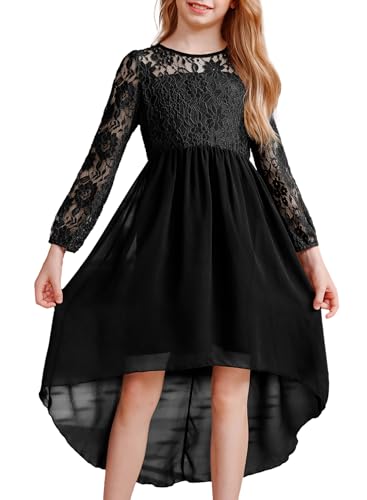 blibean Girls Long Sleeve Fall Dresses 2025 Flower Girl Lace Formal Wedding Party Dress Size 6-15 Years