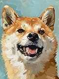 KAYEIUU Shiba Inu Dog 5D Diamond Art Painting for Adults, Full Drill Round Diamond Paint by Number Kits for Beginners Gems Cross Stitch for Wall Decor 12x16inch