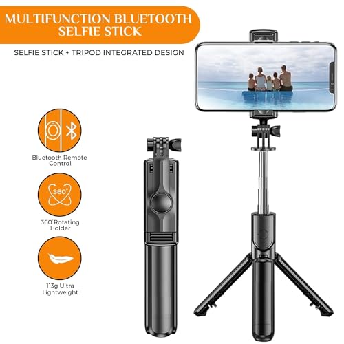 Image of 28 Inch Selfie Stick Tripod Stand, 3-in-1 Multifunctional Design with Bluetooth Remote for Makeup, Selfie & Photoshoot.