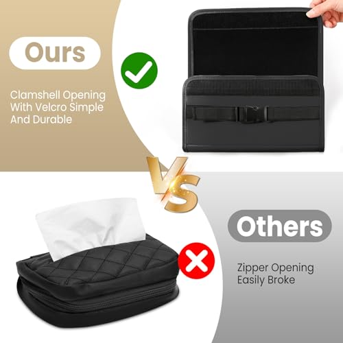 Image of WHHMK Large Car Tissue Holder, Refill Easily Clamshell Opening, Black 1PC | Tissue Box Cover Keep Car Tidy, Premium PU Leather Backseat Napkin Rectangle Organizer in Auto, Fits 100-150 Count Tissues