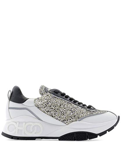 JIMMY CHOO Luxury Fashion Damen RAINEFICPLATINUMMIX Weiss Leder Sneakers | Herbst Winter 19