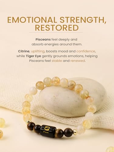Image of Astrotalk Zodiac Bracelet with Raw Selenite Plate | Healing Crystals for Protection & Emotional Balance | Citrine & Tiger Eye | Bracelet for Man & Woman | Gift for Man & Woman