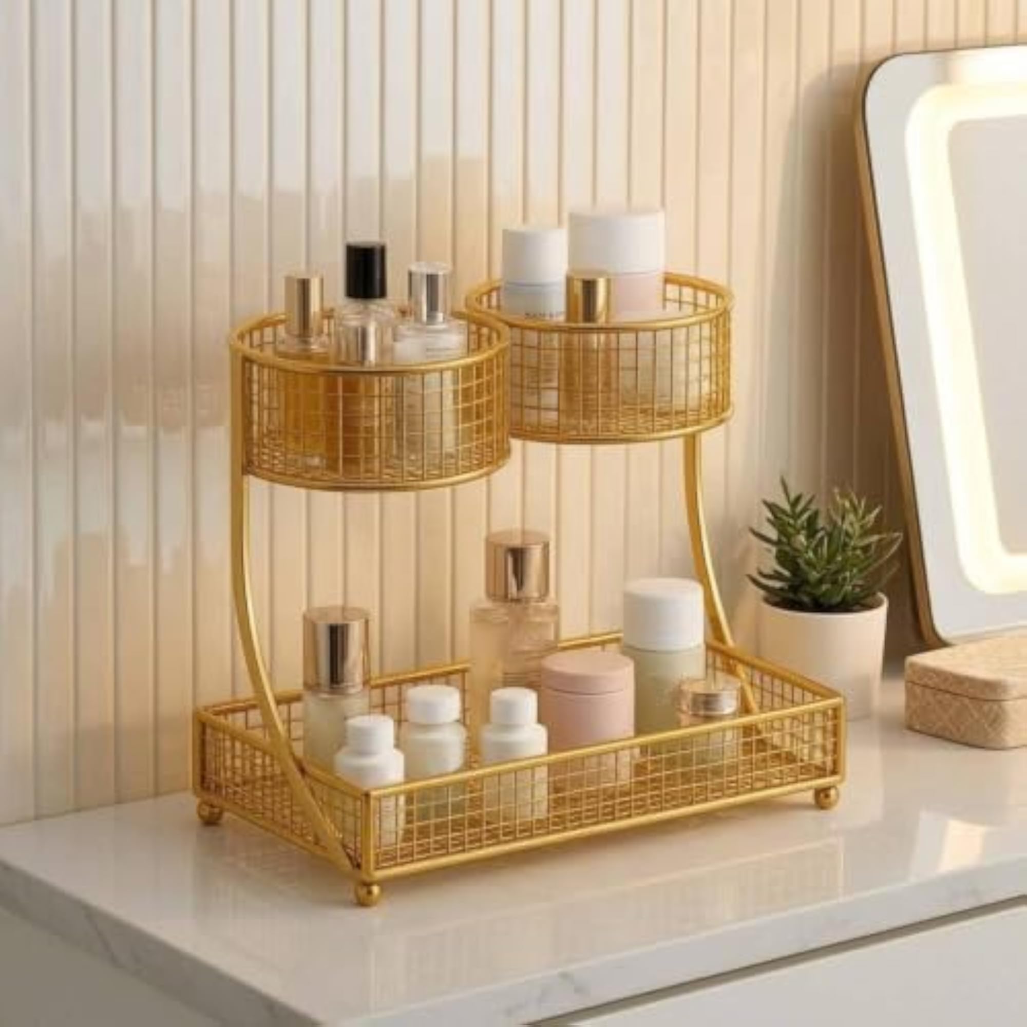 3-Tier Wire-Mesh Makeup Rack with Baskets