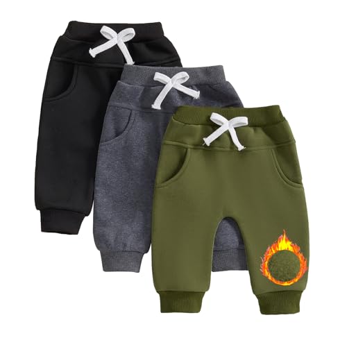 Image of Yoawdats Baby Boys' 3-Pack Pull-on Jogger Pants Knit Pants Classic Fit Elastic Waist Kids Toddler Pants Multipacks Long Pants