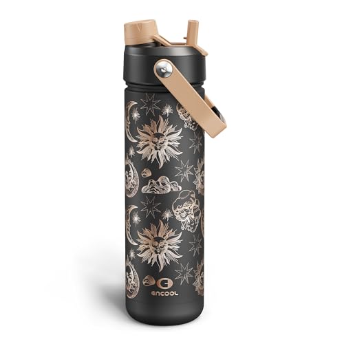 Image of ENCOOL Insulated Water Bottle with Straw Stainless Steel Water Bottle, Leak-Proof, BPA-Free, Double Wall Vacuum Keeps Cold for 24 Hours for Sports, Travel, School (26 oz, Solar Veil)