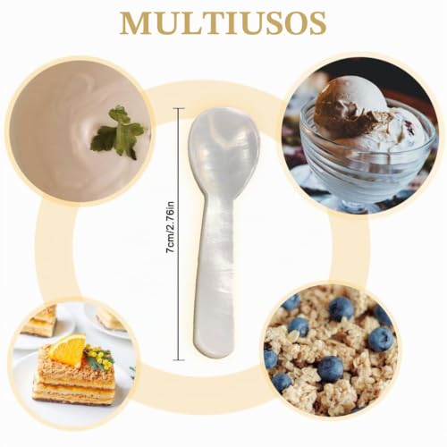 Miniatura 6 de Ksjehw 2 Piezas Cucharas De Caviar Hechas A Mano, Cuchara De Caviar De Mango Redondo, Cucharas De Caviar Madreperla Cuchara De Caviar Con Mango Redondo 7cm