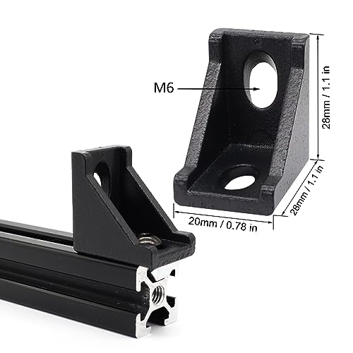 Image of 20 Sets 2020 Aluminum Extrusion T Slot Corner Bracket 20 Series Extruded Hardware 90 Degree Right Angle Connector with M6 Bolts Nuts for 20 /20 80 20 2040 T V Slot Black Aluminum Profile