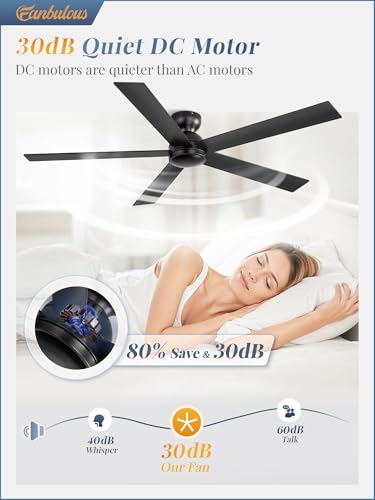 Image of Fanbulous 60 Inch Ceiling Fan no Light, Flush Mount Low Profile, Black