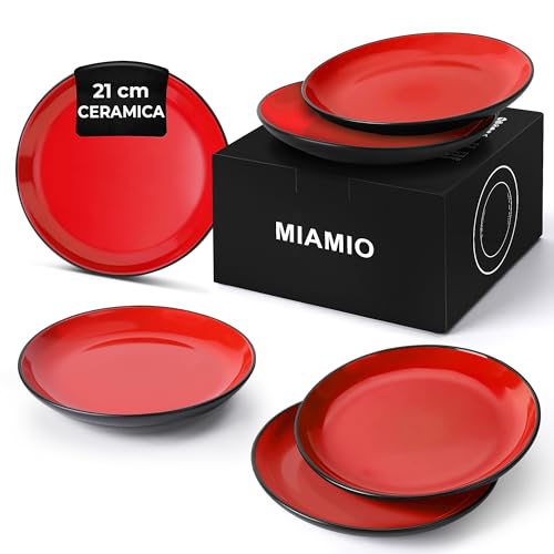 MIAMIO - Set di piatti/Set di stoviglie in ceramica stoneware - Collezione Le Papillon (Rosso, 21 cm)