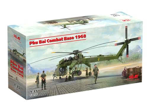 ICM 53056 - PHU Bai Combat Base, 1968 - with CH-54A Heavy Helicopter and Pilots - Plastic Military Model Kit - Scale 1:35