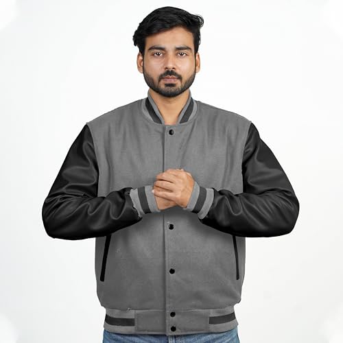 Image of Men's Fashion Varsity Jacket Causal Slim Fit Wool Letterman Baseball Bomber Jackets