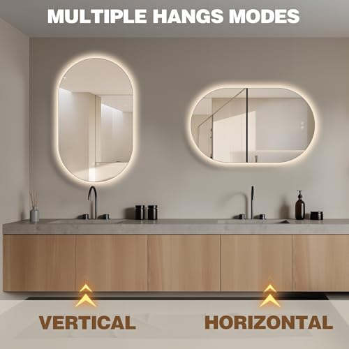 TheiaMo 40" x 24" Oval LED Mirror for Bathroom, Backlit Vanity Mirror with Lights, Frameless Smart Wall Mirror, 3 Colors Adjustable, Anti-Fog, Shatterproof, Memory, CRI95+(Horizontal/Vertical) by TheiaMo - Image 6