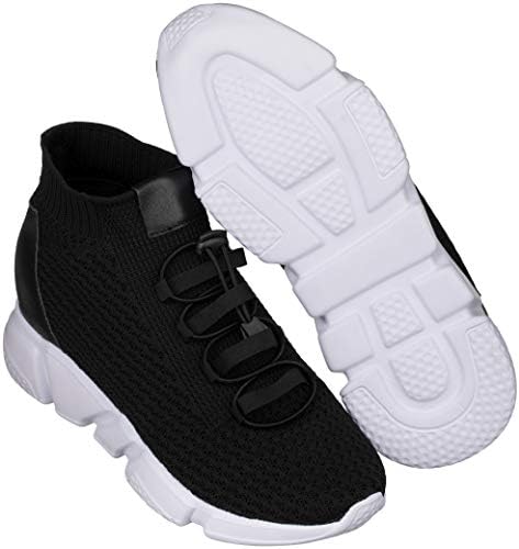 CALTO Men's Invisible Height Increasing Elevator Shoes - Black Kintted Ultra Lightweight Slip-on Sporty Trainer Sneakers - 3.2 Inches Taller - H1721 - Size 12 D(M) US | Image 4