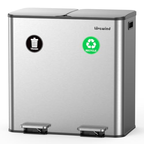 lovewind Mülleimer Küche 80L, 2 x 40L Mülltrennsystem mit 2 Fächern, Edelstahl Tretmülleimer mit Soft-Close Deckel… – Ansicht 1