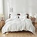 Simple&Opulence 100% Stone Washed Linen Solid Color Basic Style King Queen Twin Full Duvet Cover Sets (White, Queen)