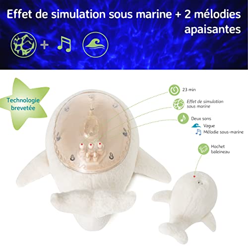 Veilleuse musicale bebe Cloud b baleine blanche projecteur led ocean - 8