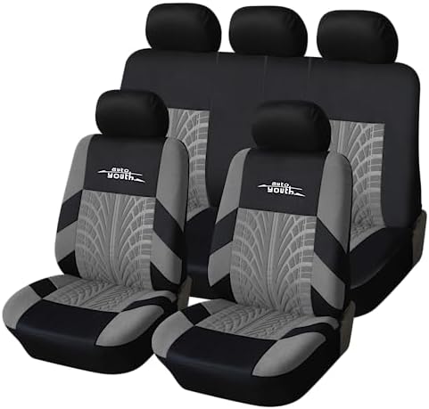 AutoYouth Autositzbezüge, Vordersitzbezüge, mit geteilter Autobank, für Damen, komplettes Set, Sitzschoner, Grau, 9 Teile
