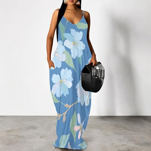Image of SUZONANA Women Plus Size Summer Maxi Dress Spaghetti Strap Loose Sundress