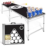 GOODS+GADGETS Klappbarer Bierpong-Tisch Set - Praktischer Beer Pong Tisch - Hohenverstellbar & Kratzfest - Perfekt für Jede Party (Schwarz-Weiß)