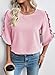 EVALESS 3/4 Length Sleeve Womens Tops Dressy Casual Blouses Cute Crewneck Ruffle Sleeve Shirts Fashion 2026 Spring Summer Outfits Business Work Tops Women's Clothes Pink Large