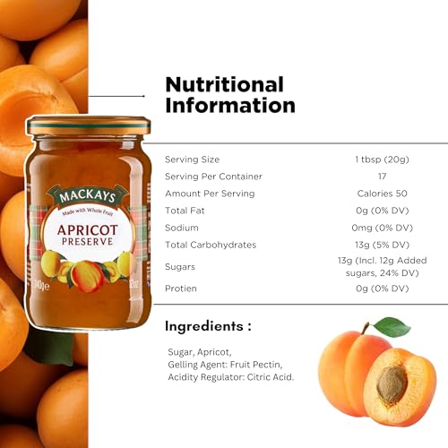 Image of Mackays Scottish Apricot Preserve 340g | Made with Whole Fruit | Traditional Copper Pan Cooked | Vegan | Imported from Scotland