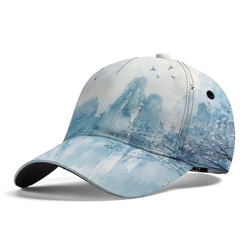 Performance Running Hat – Lightweight Sweat Wicking All Over Print Landscape Painting Baseball Cap for Men Women, Bold Graphic Sports Cap for Running, Training, Gym