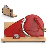 Brotschneidemaschine klappbar und platzsparend manuell in Rot, Allesschneider, Stylische Schneidemaschine, Echtholz, Retro Design, Praktisch