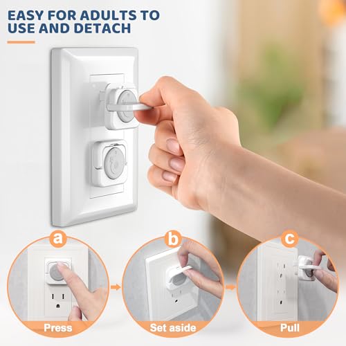 Baby Proofing Outlet Covers(45 Pack), Baby Proof Plug Covers with Hidden Pull Handle for Child Safety, Electric Socket Covers, Plug Protectors to Prevent Power Shock(Grey) - Thumbnail 5