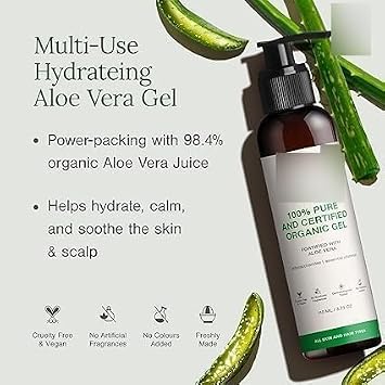 Juicy Chemistry Organic Aloe Vera Gel, 110 ml Multipurpose Gel | Fresh and Soothing | Free from Parabens, Sulphates, Mineral Oils | For Men & Women