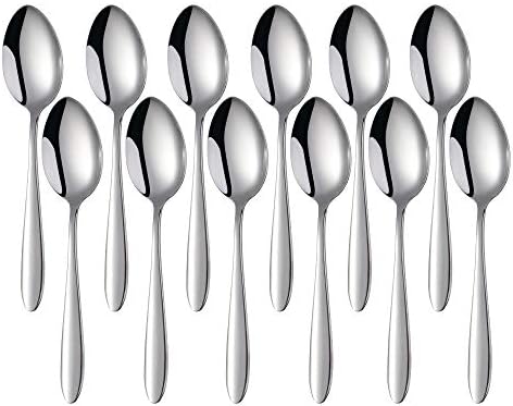 Meisha 12-Piece (5.2inches, 13.6cm) Teaspoons Stainless Steel Tea Spoon Set, Mirror Polishing Spoon with Oval Edge - Silver