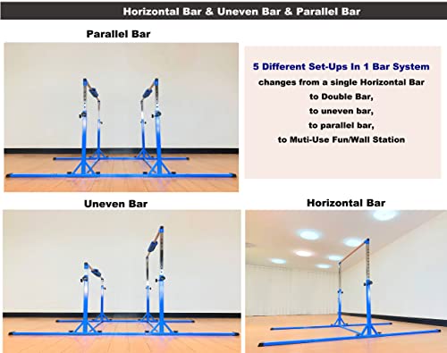 MARFULA Gymnastics Double Horizontal Bars 3Play Parallel Bars Uneven Bars Gymnastics Training Kip Bar with 304 Stainless Steel Regulating Arms & Fiberglass Rail for Indoor Outdoor Home Club Use