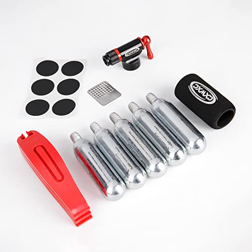 Co2 Inflator Kit With 5 X 16G Co2 Threaded Cartridges- Presta & Schrader Valve Compatible -Portable Co2 Bike Tire Pump Come With Glueles Repair Kit For Road & Mountain Bike (Style:a) #TOP5