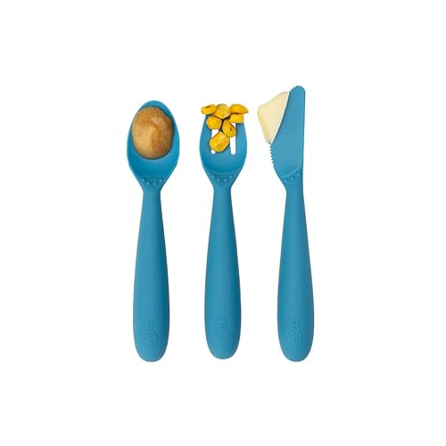 Miniatura 2 de ezpz Happy Utensils  Más de 24 meses (azul)  Utensilios para niños pequeños sin BPA  Tenedor, cuchara y cuchillo para niños pequeños y preescolares