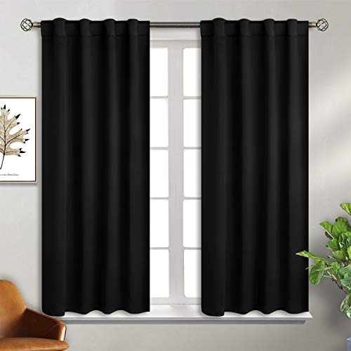BGment Black Blackout Curtain Blinds - 38 x 45 Inch Thermal Insulated Rod Pocket and Back Tab Blackout Curtains for Kitchen/Home Decor/Bedroom, 2 Window Curtain Panels by BGment - Used condition - US$15.23