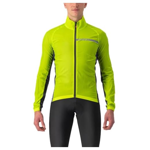 Castelli Men's Squadra Stretch Jacket, Windproof Zip Up Shell with High Collar for Road and Gravel Biking I Cycling - Electric Lime/Dark Gray - XX-Large