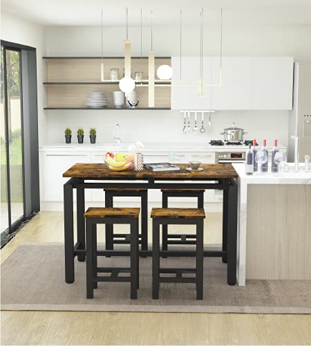 image for MIERES Dining Table Set for 4 - 5pcs Kitchen Counter with Bar Stools, 
