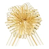 6 Pieces Pull Bow Large 6 Inch Organza Pull Bow Present Wrapping Pull Bow with Ribbon for Gift Wrapping Baskets Wedding (Gold)