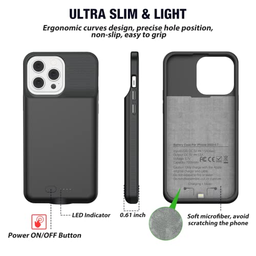 Gin Foxi Battery Case For Iphone 14 Pro Max &14 Plus, Real 7000Mah Ultra-Slim Battery Charging Case Rechargeable Anti-Fall Protection Battery Charger Cover For Iphone 14 Pro Max/14 Plus(6.7 Inch) #TOP5