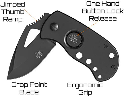 Off-Grid Knives - Fat Boy Blackout Pocket Tank Manual Folding Utility Knife - Compact Edc, Razor Sharp Japanese Aus8 Steel, Deep Carry Clip, Safe Button Lock Release (Blackout) #TOP1