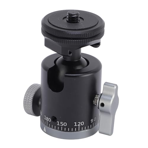 Ball Head with Cold Shoe, Aluminum Alloy 360 Degree Rotating Ballhead with 1/4 inch Screw, for Tripod, Monopod, DSLR Camera