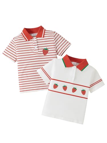 Girl Short Sleeve Polo School Kids Button Up Casual Breathable Cute Print Tops 2pcs Pack