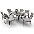 Pamapic Patio Furniture Set, 7 Piece Outdoor Dining Set, Outdoor Wicker Furniture Set with Removable Cushions for Backyard Garden Deck/Iron Slats Table Top (Grey)