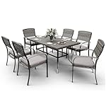 Pamapic Patio Furniture Set, 7 Piece Outdoor Dining Set, Outdoor Wicker Furniture Set with Removable Cushions for Backyard Garden Deck/Iron Slats Table Top (Grey)