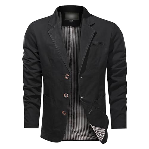 Men Blazer Suit Jacket Casual Solid Cotton Twill Suit Loose Fit Tops Three-Buttons Blazer Jacket Coats Outwear